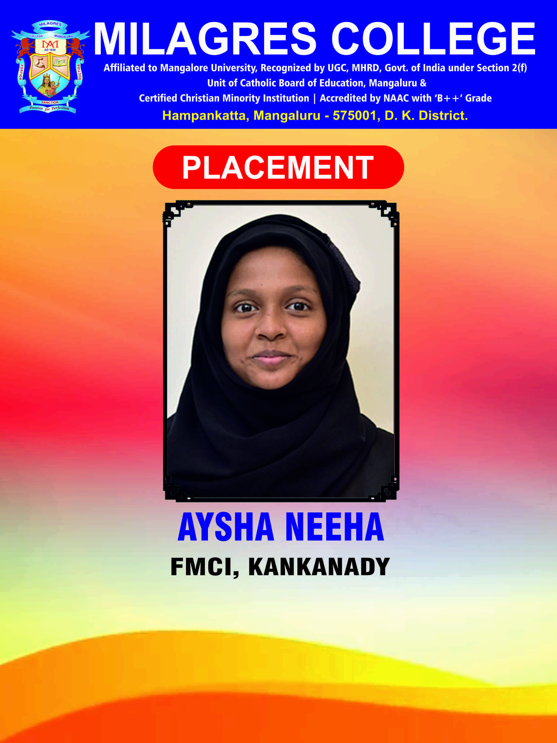 Successfully placed student